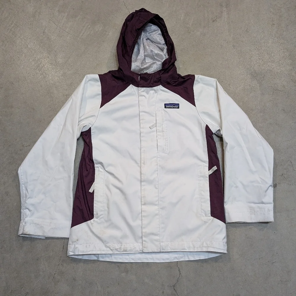 Patagonia 3-in-1 Jacket Girls M White and Purple Jacket Stains